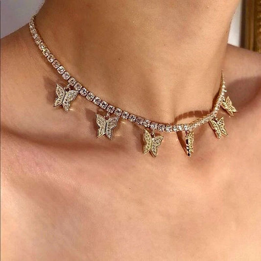 RAIRA Stainless Steel Gold plated Butterfly Crystal Necklace For Women & Girls