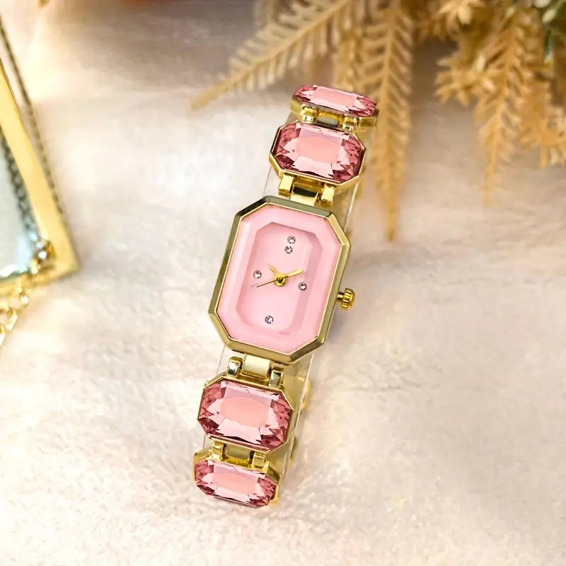RAIRA Octagon Cut Bracelet, Pink, Rose Gold-Tone Finish Fancy Watch For Women & Girl's
