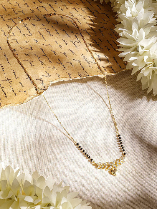 RAIRA Gold-Plated Mangalsutra Necklace with Black Beads, Heart-Shaped Mangalsutra