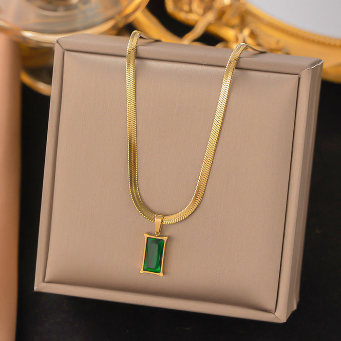 RAIRA Necklace for Women Stainless Steel Geometric Square Green Crystal Pendant Necklace For Women & Girls