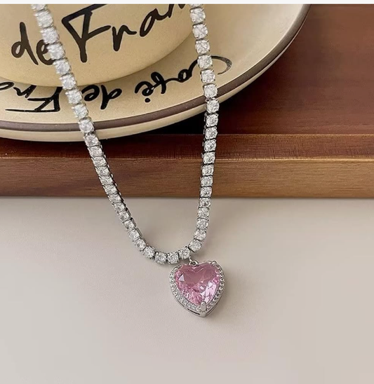 RAIRA Sweet Heart Shape Alloy Inlay Zircon Women's Pendant Necklace
