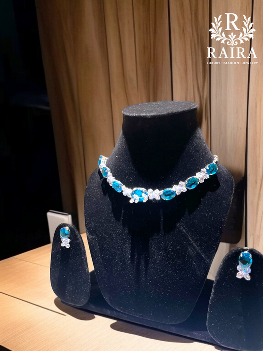 RAIRA Rhodium-Plated American Diamond Stone Studded Jewellery Traditional Style Necklace