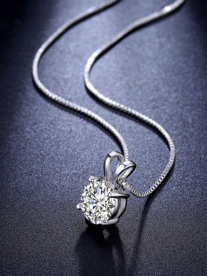 RAIRA Jewellery Silver Plated Round Cubic Zirconia Fashion Pendant Necklace For Women & Girls
