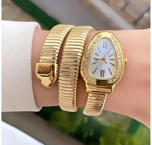 RAIRA Ladies Snake Bracelet Fashion Watch | Creative Quartz Analog Wristwatch with Oval Dial