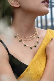 RAIRA Gold Plated Pearl Studded Layered Necklace For Women's & Girl's