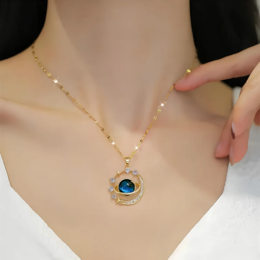 RAIRA Gold Plated Planet Necklace : Zirconia Chokers Moon and Saturn Necklace Gifts for Women & Girl's