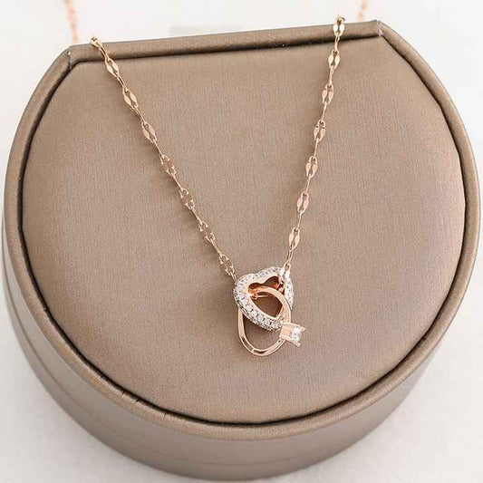 RAIRA Gold Plated Chain Necklace with Heart and Ring Pendant, 45 cm Length