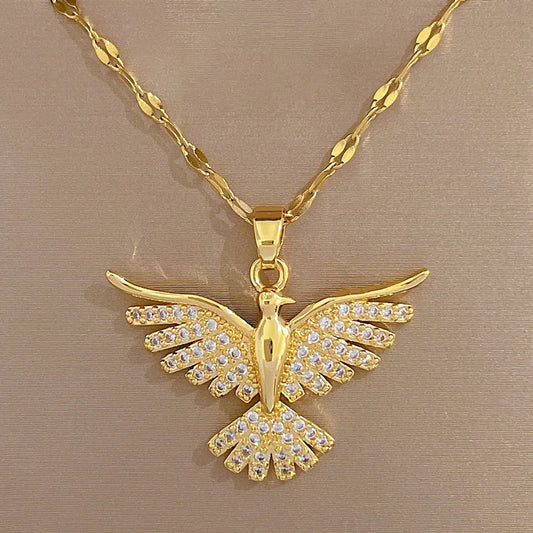 RAIRA Modern Style Classic Style Eagle 304 Stainless Steel Copper 18K Gold Plated Zircon Pendant Necklace