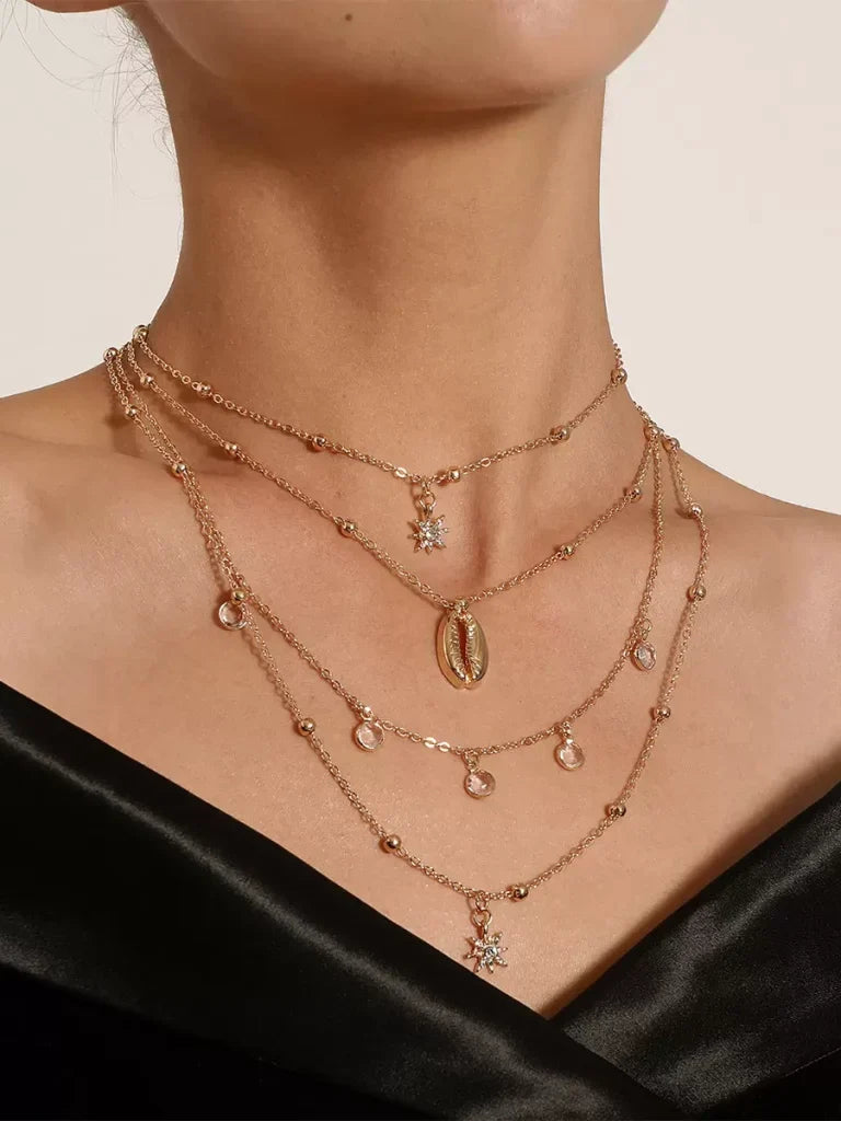 RAIRA Fashion Elegant Crystal Pendant Necklace Retro Multi-Layer Necklaces Women & Girl's Jewelery Accessories (Golden
