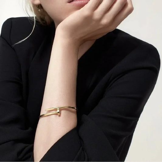RAIRA Latest Fashion Elegant Stainless Steel Gold Plated Statement Style Nail Kada Bracelet for Women and Girls,