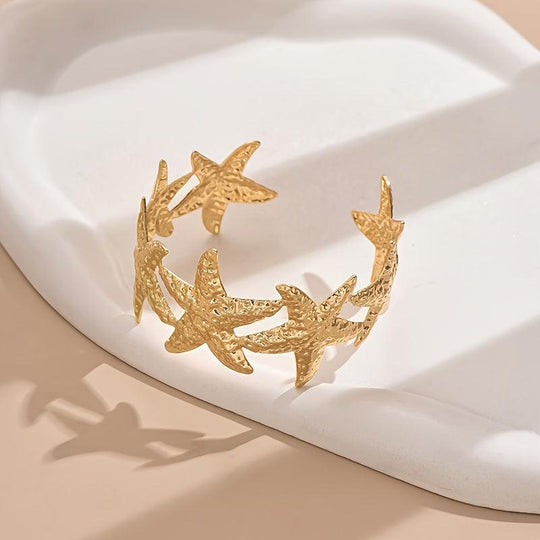 RAIRA Golden Tone Starfish Open Cuff Bracelet for Women & Girl's