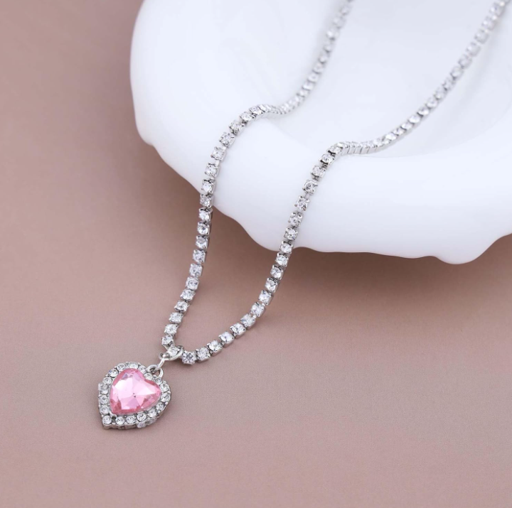 RAIRA Sweet Heart Shape Alloy Inlay Zircon Women's Pendant Necklace