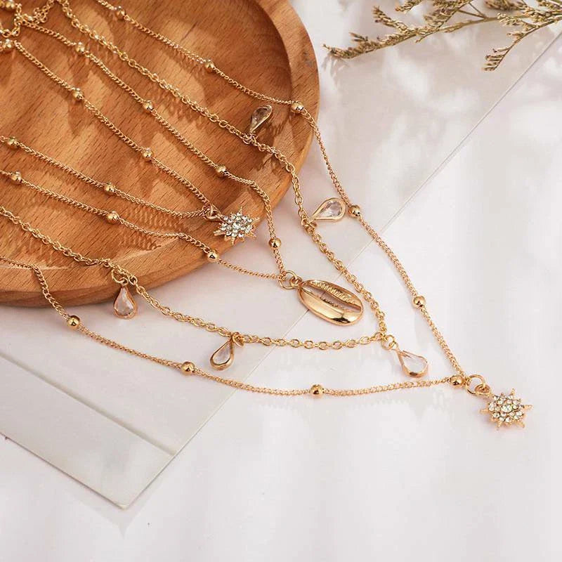 RAIRA Fashion Elegant Crystal Pendant Necklace Retro Multi-Layer Necklaces Women & Girl's Jewelery Accessories (Golden