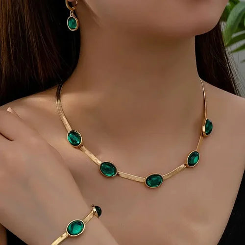 RAIRA Round Gemstone Jewellery Set Necklace Bracelet Earrings Snake Chain Women's Jewellery Elegant Classic