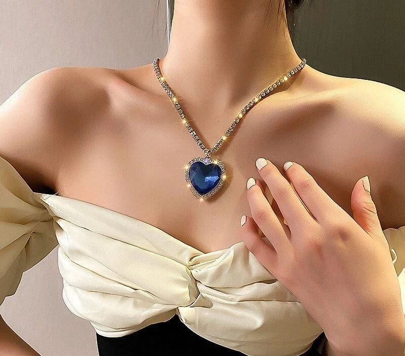 RAIRA Titanic Heart Of The Ocean Big Blue Crystal Necklace Easter Valentine's Gift