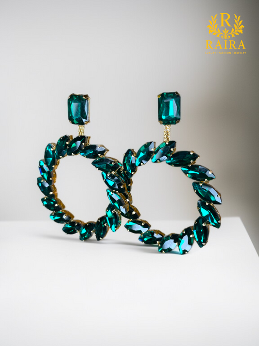 RAIRA Women Party wear westren Crystal Hoop Earring | Green for women and Girls