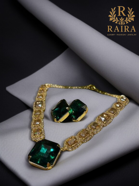 RAIRA Rhodium-Plated AD Studded Jewellery Set, Party wear Traditional Style Necklace