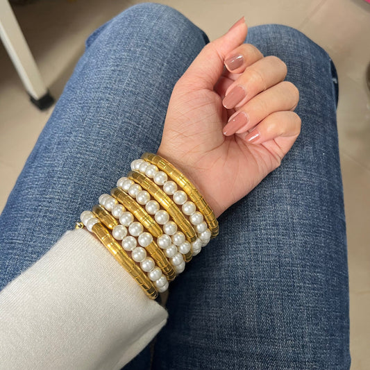 RAIRA Golden Pearl Spiral Boho Chic Bangle for Girls/Women
