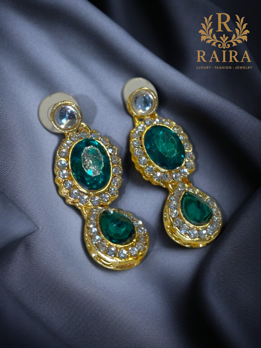 RAIRA PEARLS Gold Tone Kundan & Green Stones Wedding Collection Necklace & Earring Set For Women-Girls