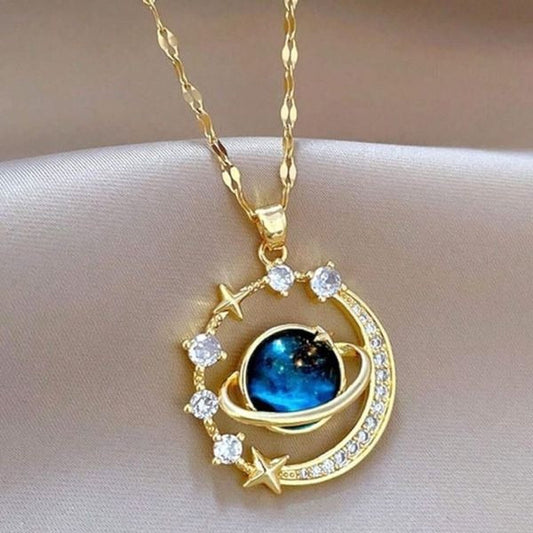 RAIRA Gold Plated Planet Necklace : Zirconia Chokers Moon and Saturn Necklace Gifts for Women & Girl's