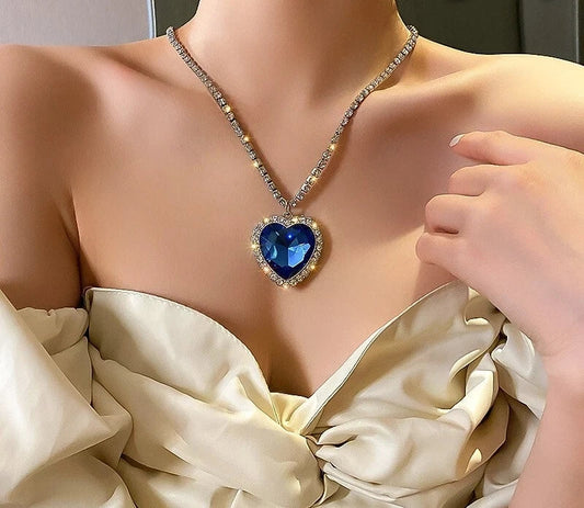 RAIRA Titanic Heart Of The Ocean Big Blue Crystal Necklace Easter Valentine's Gift