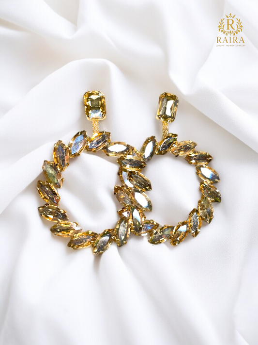 RAIRA Women Party wear westren Crystal Hoop Earring | Golden for Women & Girls