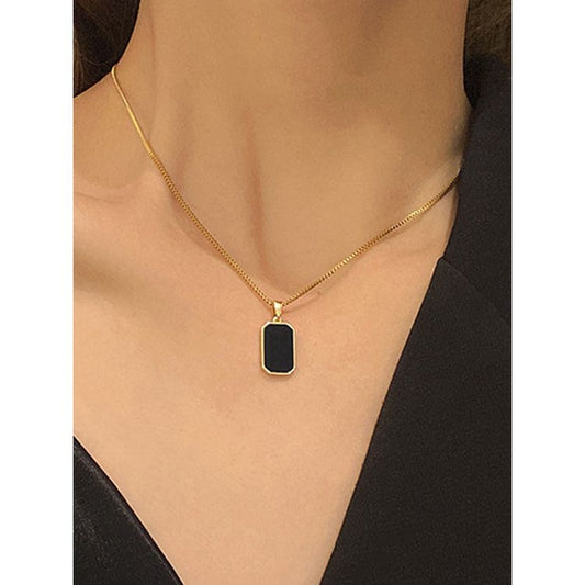 RAIRA Gold-Plated Anti Tarnish Black Geometric Pendant For Women Girl's & men's