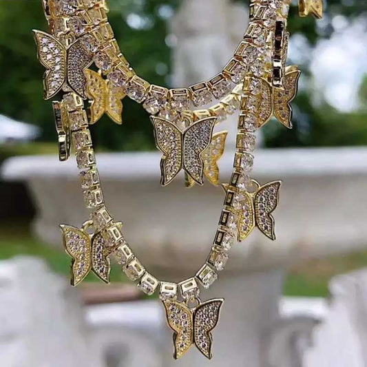 RAIRA Stainless Steel Gold plated Butterfly Crystal Necklace For Women & Girls