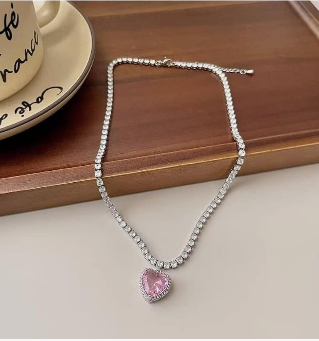 RAIRA Sweet Heart Shape Alloy Inlay Zircon Women's Pendant Necklace