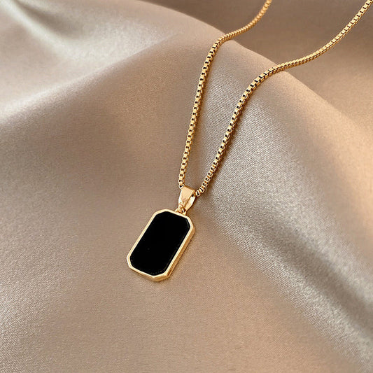 RAIRA Gold-Plated Anti Tarnish Black Geometric Pendant For Women Girl's & men's