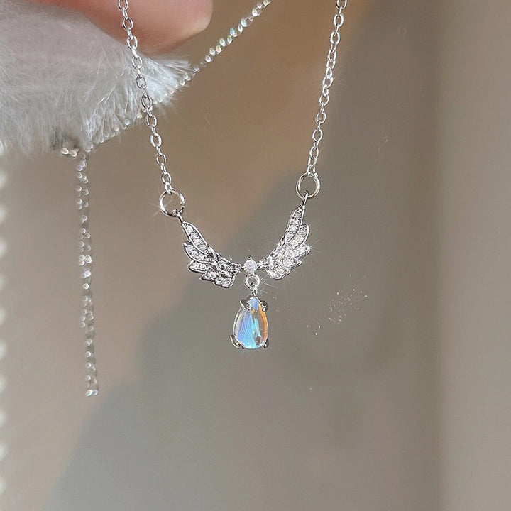 RAIRA Fashion Angel Wings Water Droplets Alloy Inlay Rhinestones Women's Pendant Necklace 1 Piece