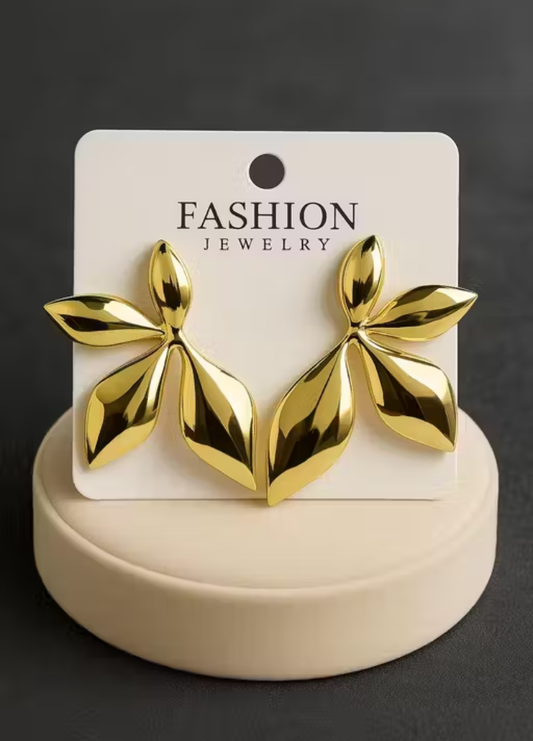 RAIRA Gold Plated Stainless Steel Petal Half Flower Stud Earrings - Golden For Women & Girls