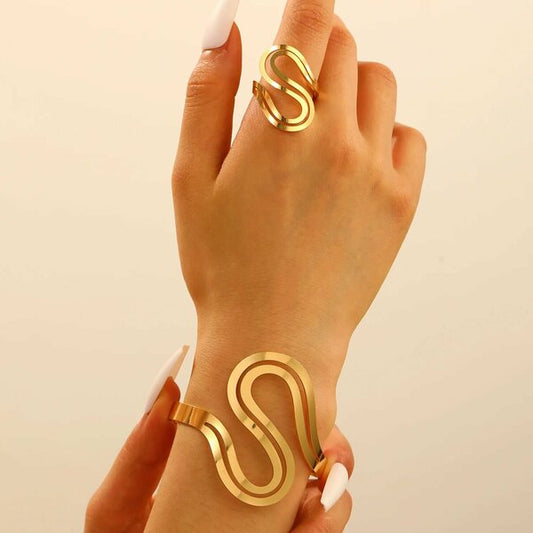 RAIRA Design Gold Color Snake Shaped Trendy Alloy Jewelry With Zircon Stone New Style Suit Bracelets For Womens And Girls