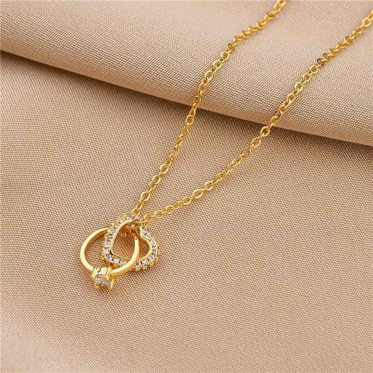 RAIRA Gold Plated Chain Necklace with Heart and Ring Pendant, 45 cm Length