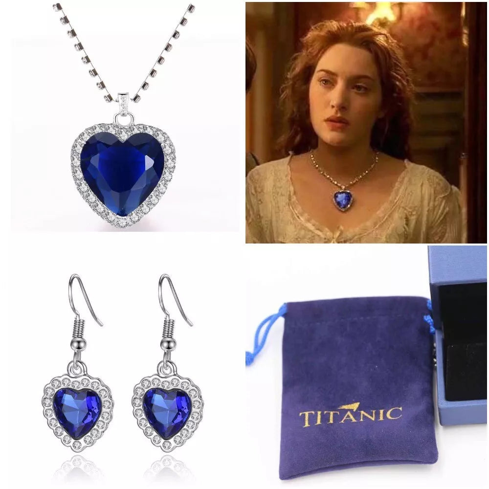 RAIRA Titanic Blue Ocean Heart Crystal Pendant Set for Girls and Women Valentine Special