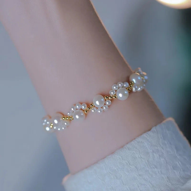 RAIRA Elegant Pearl Imitation Pearl Bracelets, Heart Woven Pearl Bracelet, Send ~ Hand String Hand Decoration Girlfriends