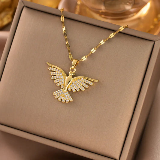 RAIRA Modern Style Classic Style Eagle 304 Stainless Steel Copper 18K Gold Plated Zircon Pendant Necklace