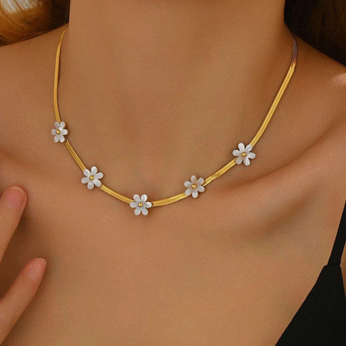 RAIRA Gold Plated Flower Chain Stainless Steel Tarnish Free Necklace