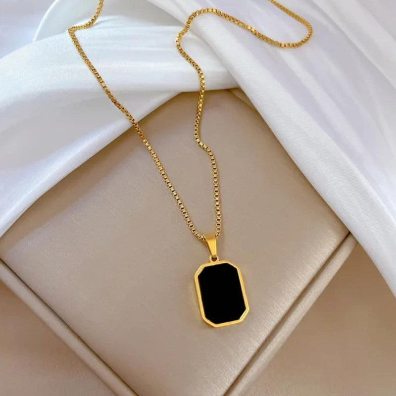 RAIRA Gold-Plated Anti Tarnish Black Geometric Pendant For Women Girl's & men's