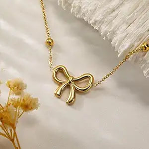 RAIRA Gold Plated Bow Pendant Necklace | Anti-Tarnish Minimalist Jewelry for Women Girls