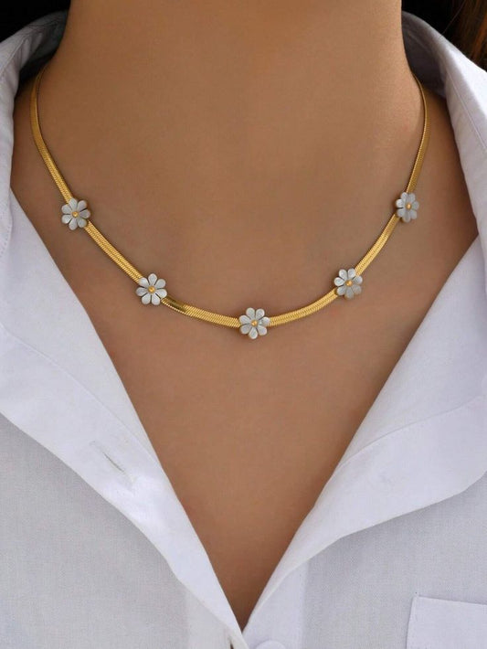 RAIRA  Gold Plated Flower Chain Stainless Steel Tarnish Free Necklace