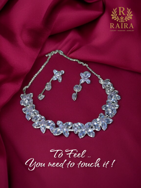 RAIRA Rhodium-Plated AD Studded Jewellery Set, Party wear Traditional Style Necklace