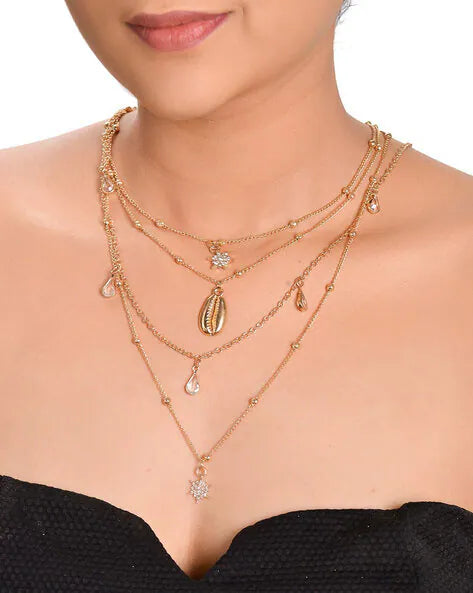 RAIRA Fashion Elegant Crystal Pendant Necklace Retro Multi-Layer Necklaces Women & Girl's Jewelery Accessories (Golden