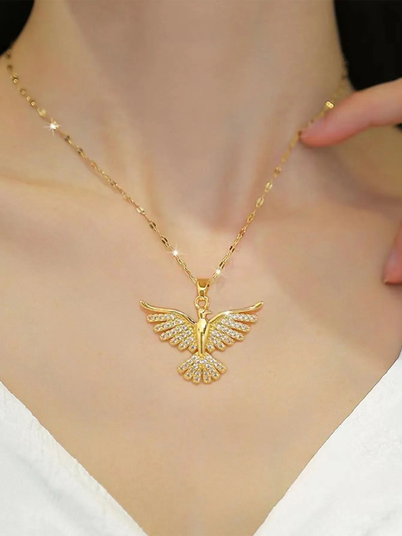 RAIRA Modern Style Classic Style Eagle 304 Stainless Steel Copper 18K Gold Plated Zircon Pendant Necklace