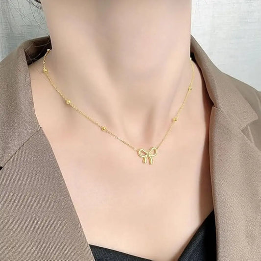 RAIRA Gold Plated Bow Pendant Necklace | Anti-Tarnish Minimalist Jewelry for Women Girls