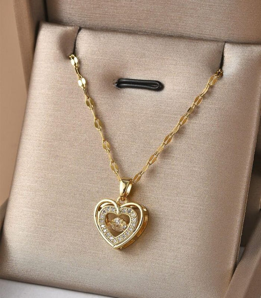 RAIRA Pure Gold  plated Double layer Heart Love Necklace with stone , Titanium steel Pendant For Women & Girl's 💓💓