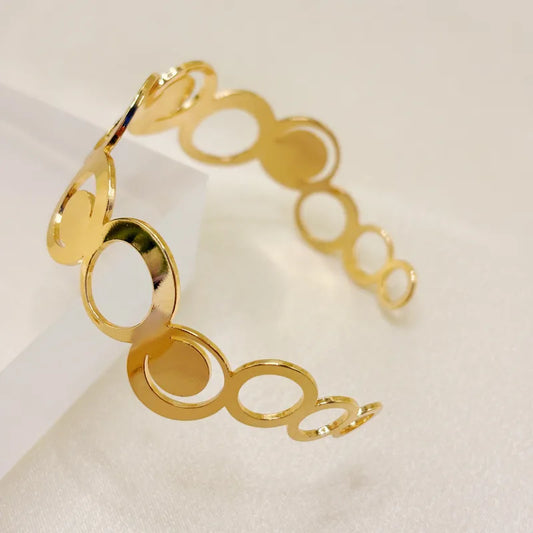 RAIRA Elegant Glam Romantic Geometric Iron Bangles Gold Tone Classy Contemporary Cuff Bracelet For Women & Girl's