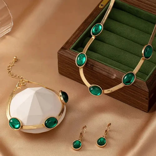 RAIRA Round Gemstone Jewellery Set Necklace Bracelet Earrings Snake Chain Women's Jewellery Elegant Classic