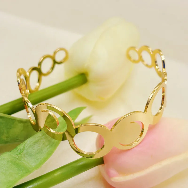 RAIRA Elegant Glam Romantic Geometric Iron Bangles Gold Tone Classy Contemporary Cuff Bracelet For Women & Girl's