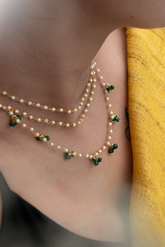 RAIRA Gold Plated Pearl Studded Layered Necklace For Women's & Girl's